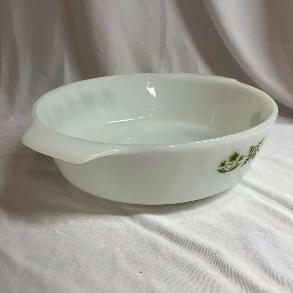 Anchor Hocking Fire King White and Green Bakeware Dish